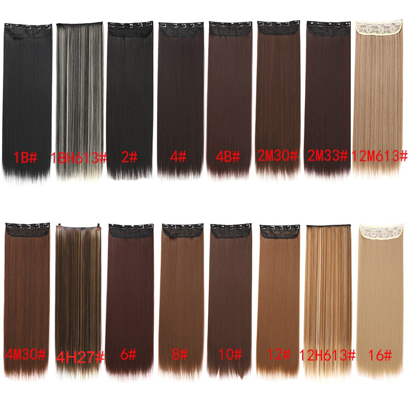 Extensiones de cabello invisibles de una pieza con 5 clips sintético, postizo largo y recto de 24 pulgadas resistente al calor para mujeres