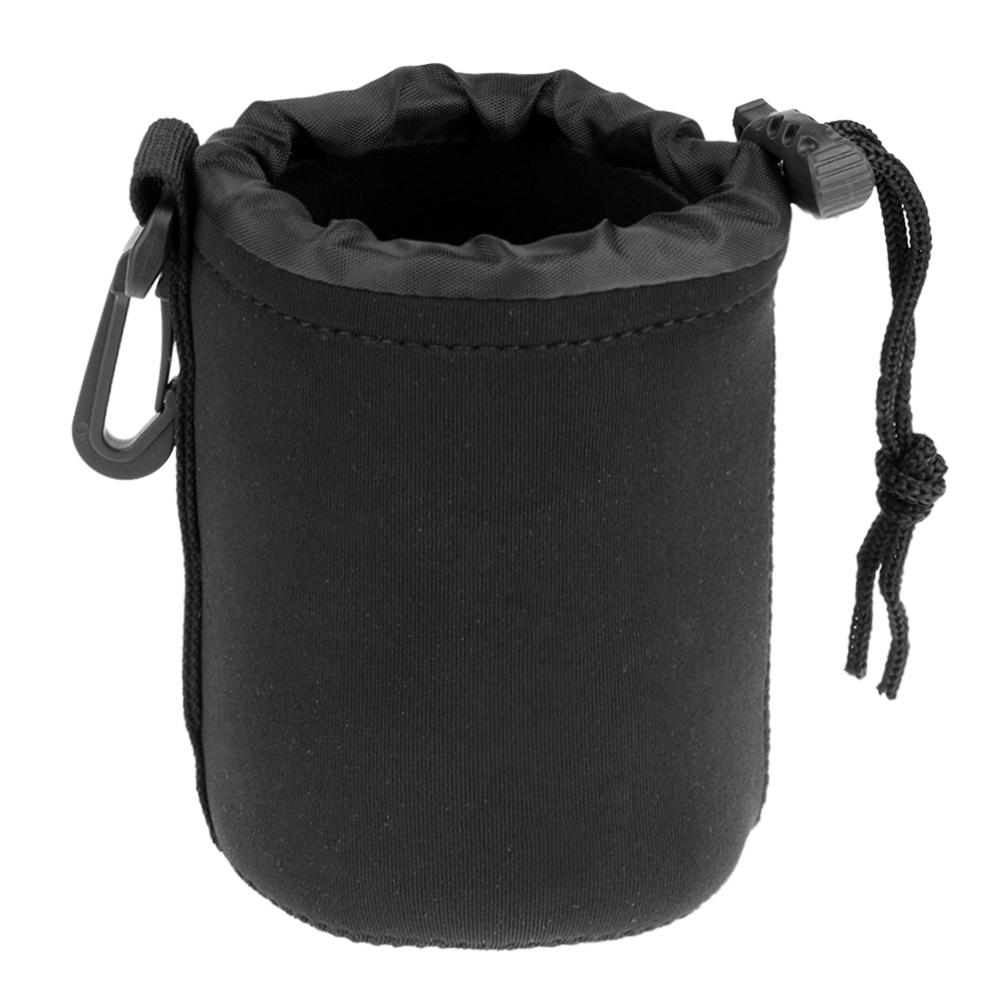 Waterproof Soft Neoprene Camera Lens Pouch Bag Drawstring Protector Case With a loop for camera lens SLR camera lenses: M black