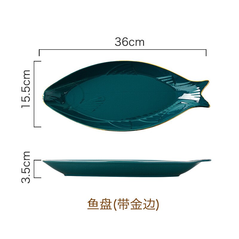 Nuovo Disegno di Ceramica con Bordo in Oro Verde Scuro Frutta Ciotola Piatto Piatto Piatto di Pesce Ciotola di Fondo casa Creativo Ristorante di Famiglia: oro Rim pesce Plate