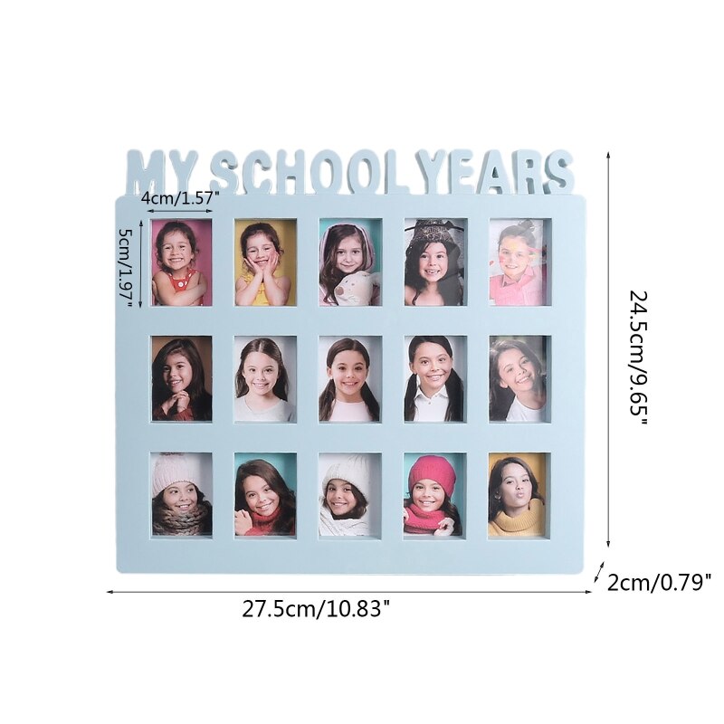 B2EB School Years Photo Moment Student Keepsake Frame Children Campus 15 Pictures Display Collage Frame Kids Memory