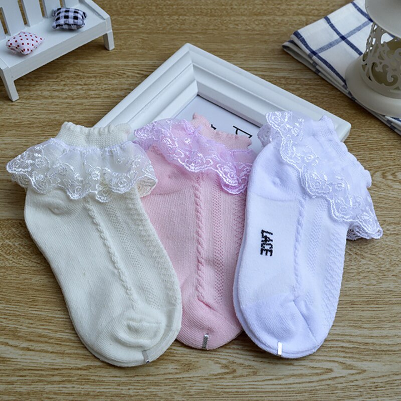 USHINE Love06 Breathable Cotton Lace Ruffle Princess Mesh Socks Baby Ankle Short Sock White Pink Yellow Baby Girls Kids Toddler