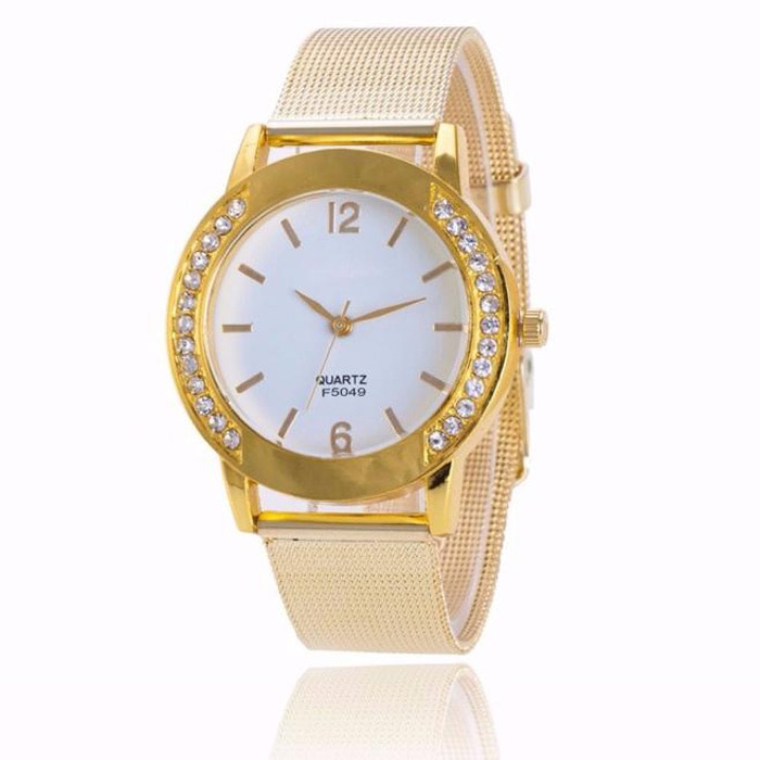 Reloj de lujo para mujer, pulsera de acero inoxidable con cristal dorado , reloj de pulsera de cuarzo analógico, reloj de vestir femenino