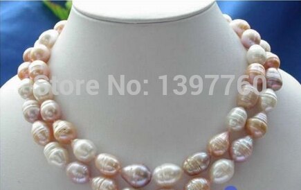 Miss charm Jew.175 2ROW WHITE PINK PURPLE DRIP FRESHWATER PEARL NECKLACE