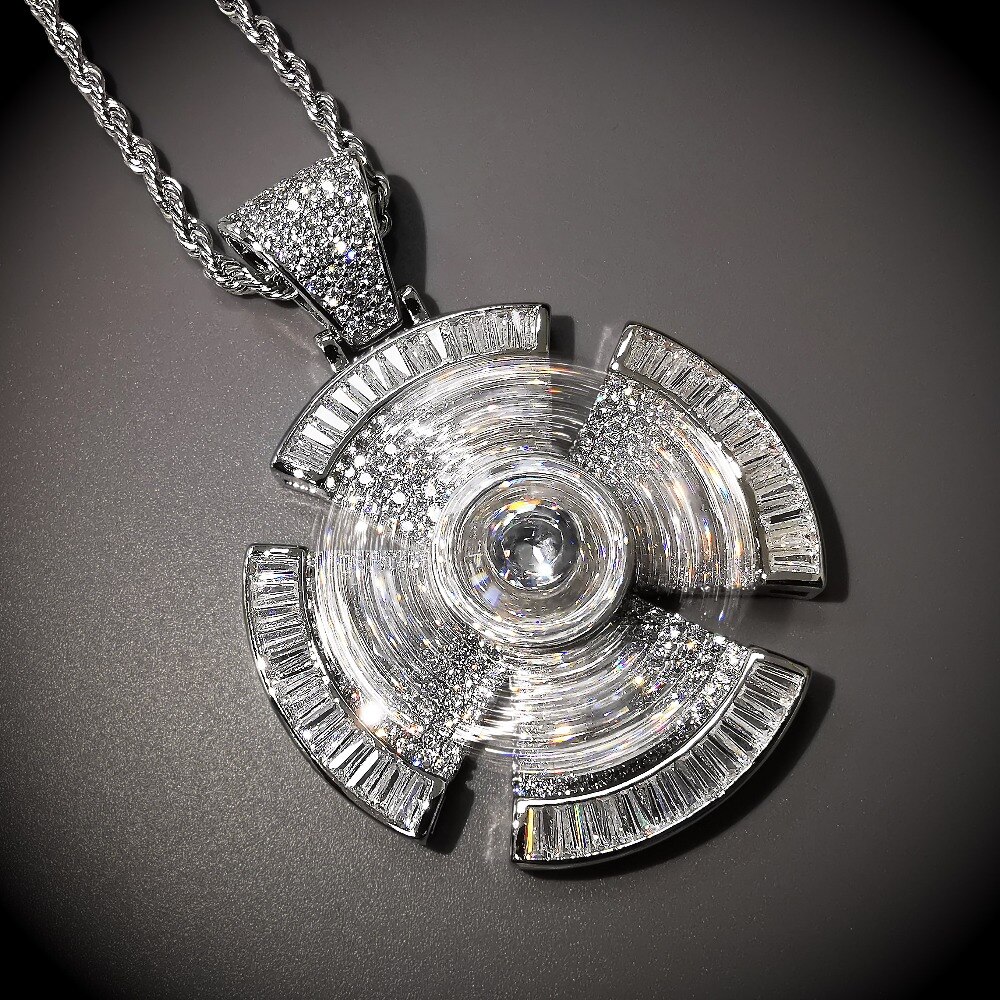 Spinner Trasversale Della Collana Del Pendente 2 Colori Nuovo Arrivo AAA Zircone Mens di Modo Della Collana Rap Hip Hop Dei Monili