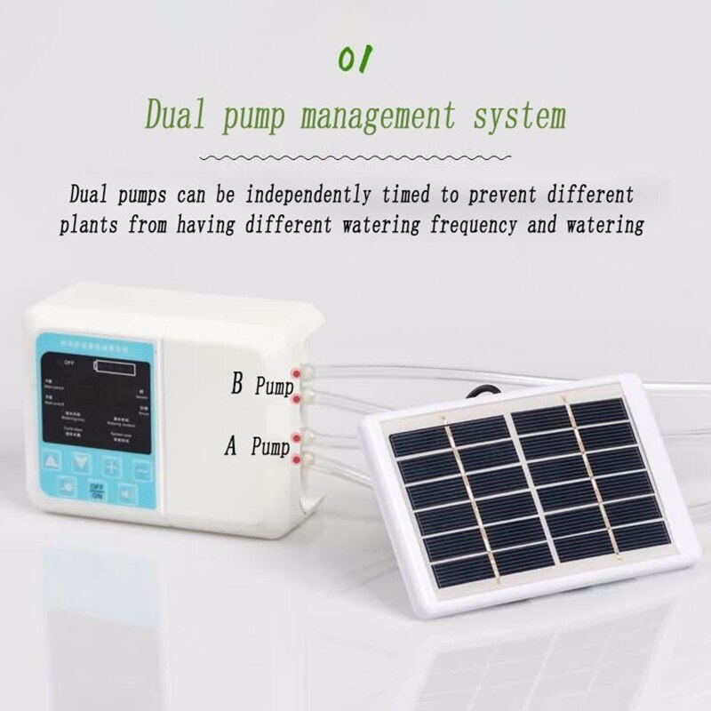 Upgraded Dual Pump Solar Automatic Electronic Watering Timer Garden Irrigation Controller Plant Watering System