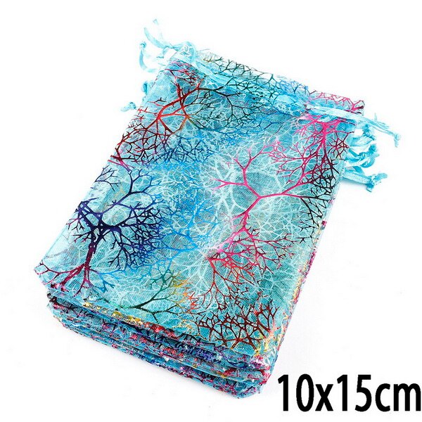 50 sztuk sznurek torby z organzy białe i kolorowe opakowanie na biżuterie torby torby na prezenty ślubne woreczki na biżuterię 7x9cm 9x12cm 10x15cm: Blue 10x15cm / 10pcs