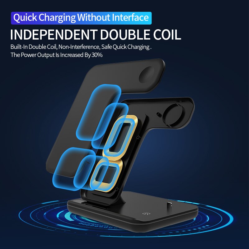 FDGAO 15W Qi Fast Wireless Charger Stand For iPhone 11 Pro XS XR 8 X 3 in 1 Charging Dock for Apple Watch 5 4 3 2 1 Airpods Pro