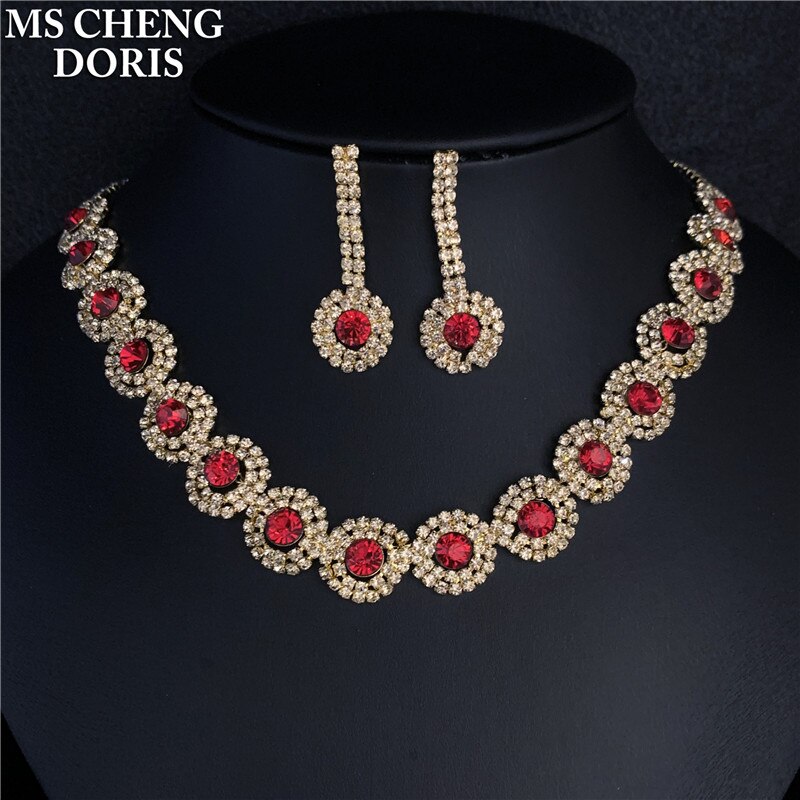 Luxury Royal Blue Crystal Bridal Jewelry Sets Rhinestone Statement Choker Necklace Earrings Women Wedding Jewelry Sets: 16
