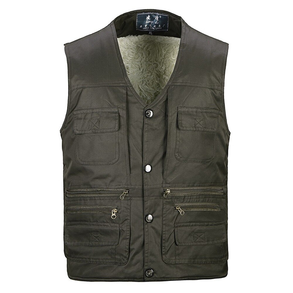 Winter Fleece Warm Vest Voor Mannen Herfst Mannelijke Casual Multi Pocket Fotograaf Mouwloze Jas Heren Vest Met Veel Zakken