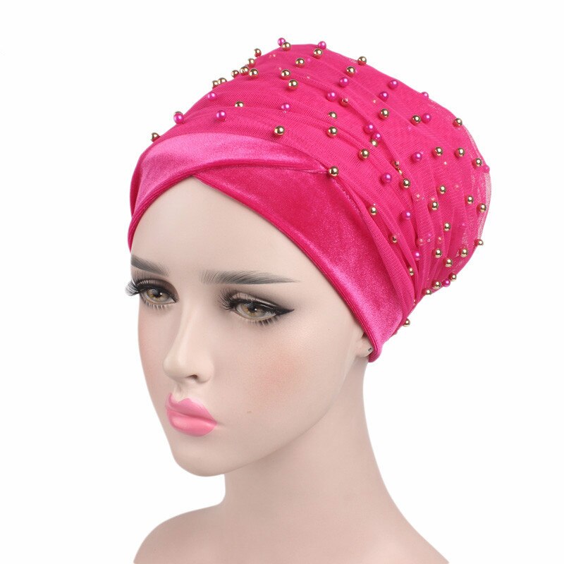 Neue Frauen Perlen Schal Hütte Muslimische Frauen Hijabs Turban Hüte Indische Kappen wickeln Kappe Lange Kopf Schal Kopftuch Hüte Haar zubehör: Stil246-6
