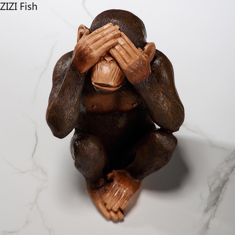 Hars Beeldjes Retro Aap Ornamenten Zen Dier Beeldje Bureau Decoratie Orangutan Simulatie Standbeeld Moderne Home Decor