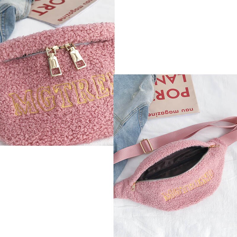 Waist Bags For Women Fur Chest Bags Winter Warm Plush Crossbody Bag Ladies Fanny Pack Faux Fur Chest Purse Casual Belt Pack