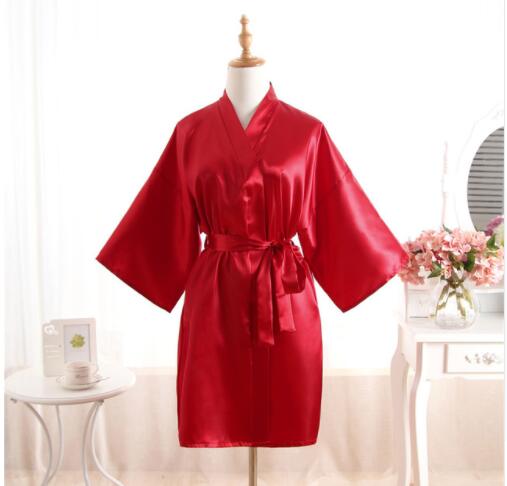 Vrouw Badjas Pyjama Zijde Bruidsmeisje Bruid Gewaad Sexy Vrouwen Korte Satijnen Bruiloft Kimono Gewaden Nachtkleding Nachtjapon Jurk J-Wit: S / Donkergrijs