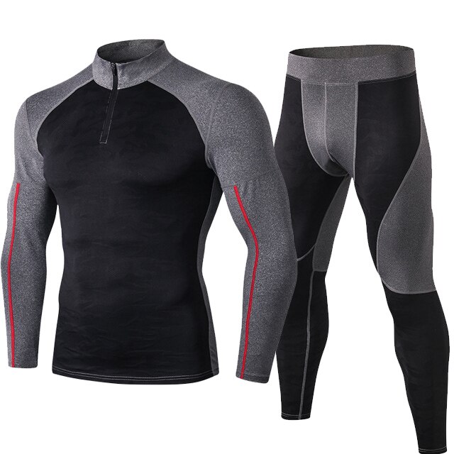 Thermounterwäsche für #39 , kompressions-laufset, Gamaschen + Shirt, 2 -teiliger sportanzug, schnelltrocknende sportbekleidung: Schwarz / Eu-größe s