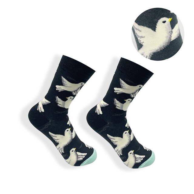 Calcetines largos de algodón con estampado de cocodrilo para hombre y mujer, medias casuales de animales, cebra, rayas, tiburón, 1 par: Pigeon
