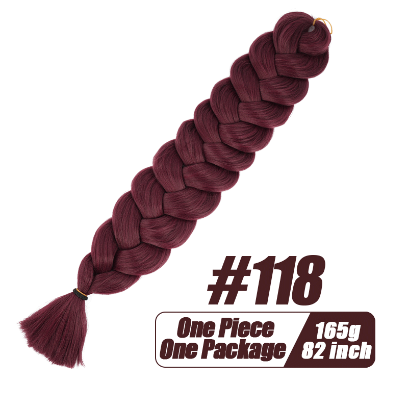 Más allá de cabello trenzado sintético de una pieza, trenza de fibra térmica de 82 pulgadas, 165g, extensiones de cabello trenzado Jumbo de ganchillo de Color puro: #118 / 6 unids/lote