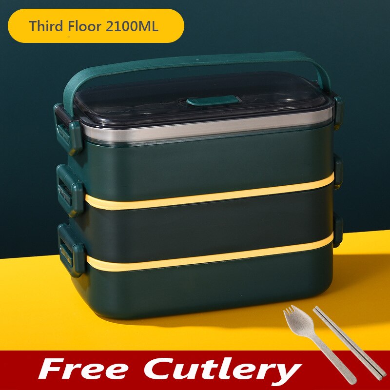 Portable Lunch Box Multilayer Stainless Steel Bento Box For Kids Office Worker Japanese Snacks Food Storage Containers Meal Prep: Three Floors Green