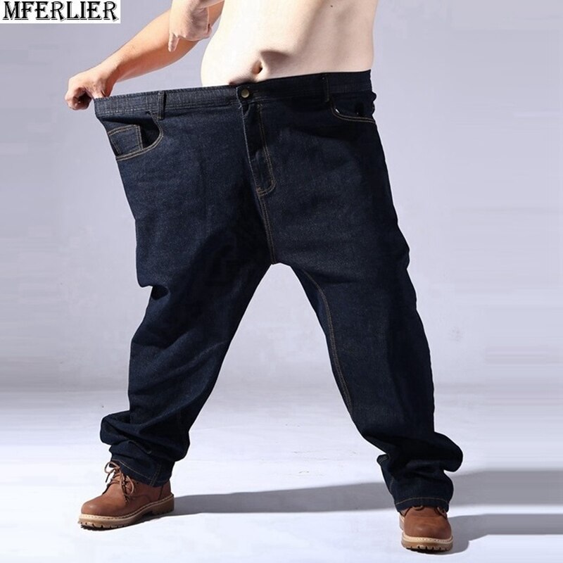 Stor størrelse store mænds jeans 9xl 10xl 11xl 12xl bukser efterårsbukser elastik lige 50 54 56 58 jeans stretch sort plus størrelse: 58