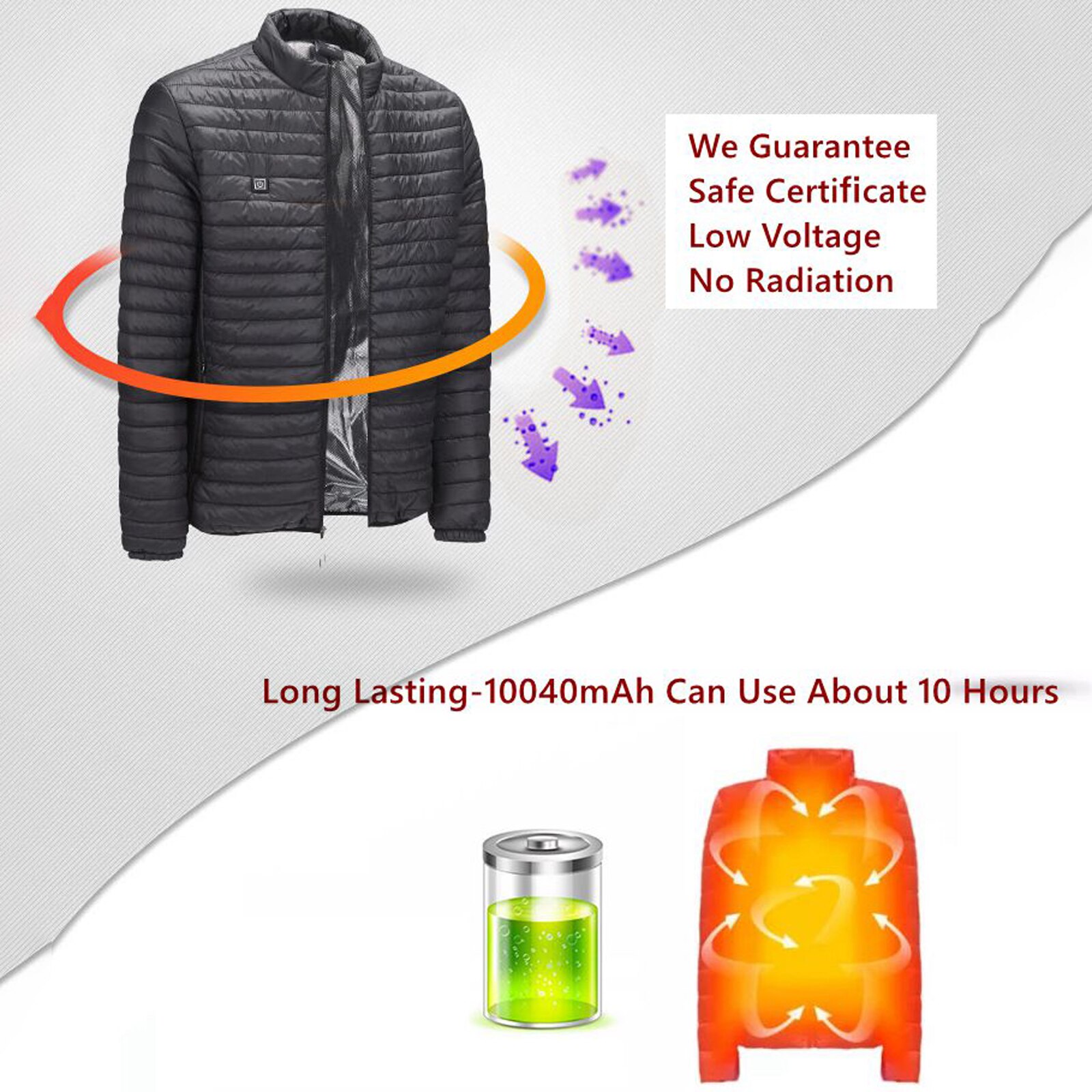 Outdoor USB Heated Jacket Coat Winter Flexible Electric Thermal Clothing Long Sleeves Fishing Hiking Camping Skiing Warm Clothes