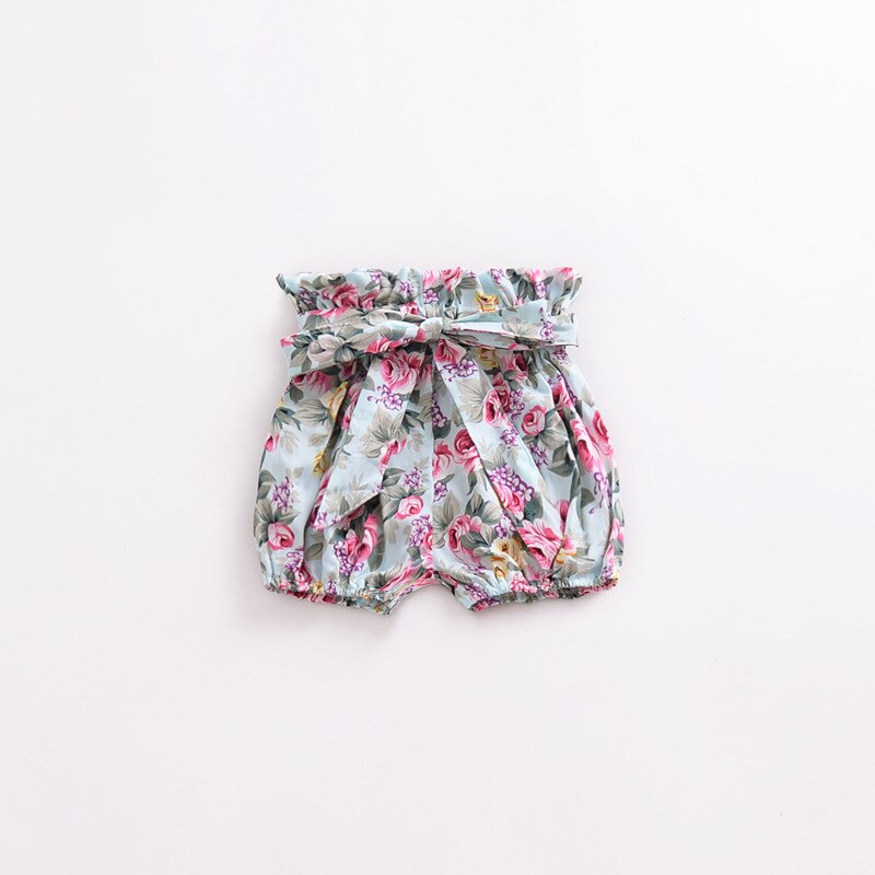 Pantalones cortos con volantes y lazo para niñas, Shorts con estampado Floral a cuadros, cintura elástica, PP, de verano, europeos y americanos: E / 4T