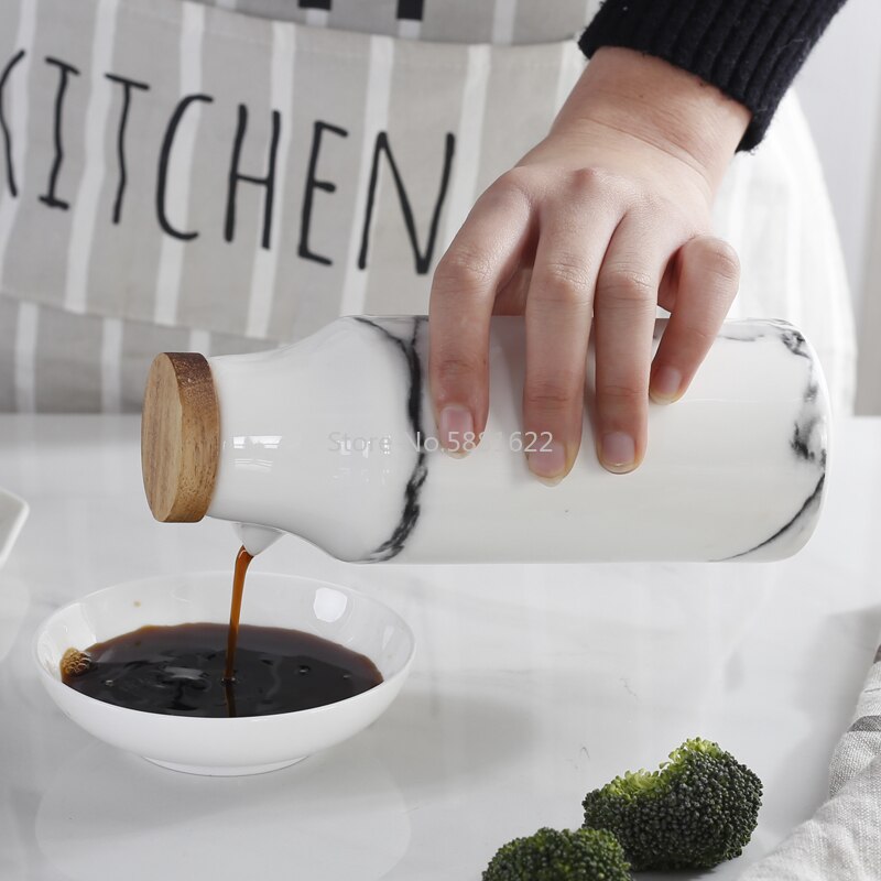 Marmor keramisk olje eddik saus gryte dispenser soya flaske porselen sesong pepper krydder krukke kjøkkenverktøy salt og pepper shaker