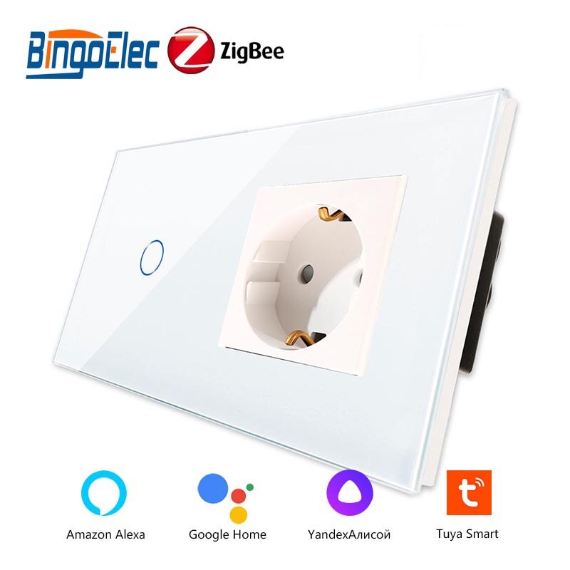 Bingoelec ZigBee Touch Switches 1/2/3Gang Smart Light Switch Google Alexa App Control with EU Standard Wall Socket