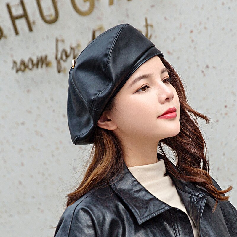 Béret en cuir à la pour femme | Béret, chapeau britannique pour femme, chapeau à casquettes, automne hiver