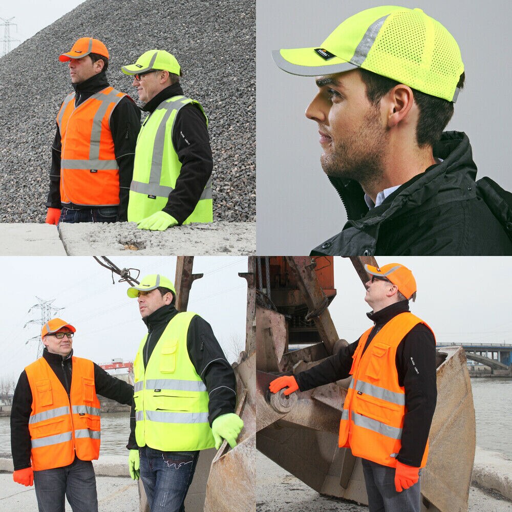 Gorra de béisbol reflectante para hombre, gorro de seguridad, naranja o amarillo, con estructura que absorbe la humedad, novedad de