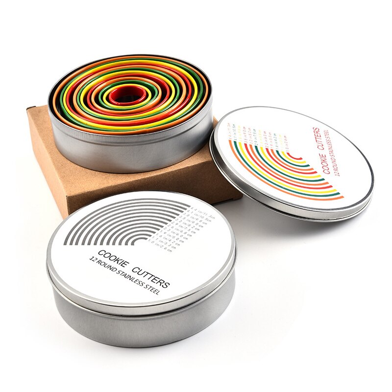 12PCS Round Cookie Biscuit Cutter Set Circle Pastry Cutters for Donut and Scone Stainless Steel Metal Ring Baking Molds