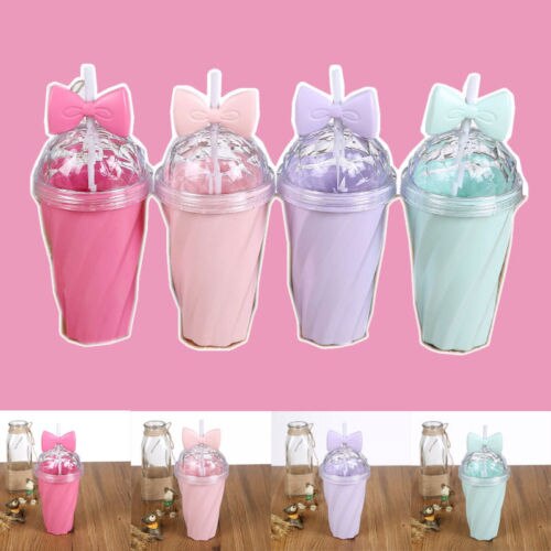 Taza de paja con lazo, vaso de plástico con tapa con paja, agua, fruta, zumo, portátil, ml, , 400