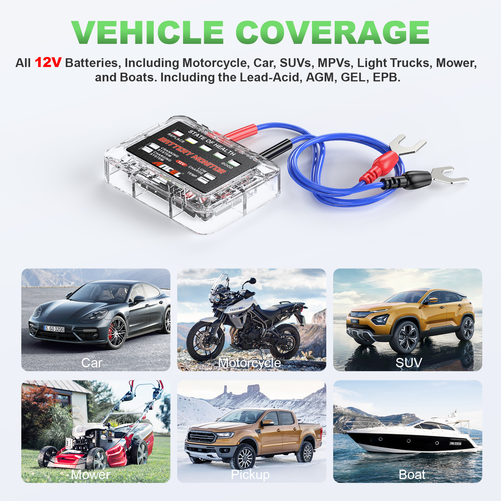 ANCEL BM200 PRO LED Battery Tester for 12V Battery Monitor Display Battery Health SOH SOC Tester Analyzer Charging Tester Tools