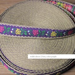 Blomster broderi etnisk jacquard bånd vævet tape blonder bånd 2.3cm beklædningsgenstand tilbehør dekoration boho sigøjner diy håndværk: Lilla som foto