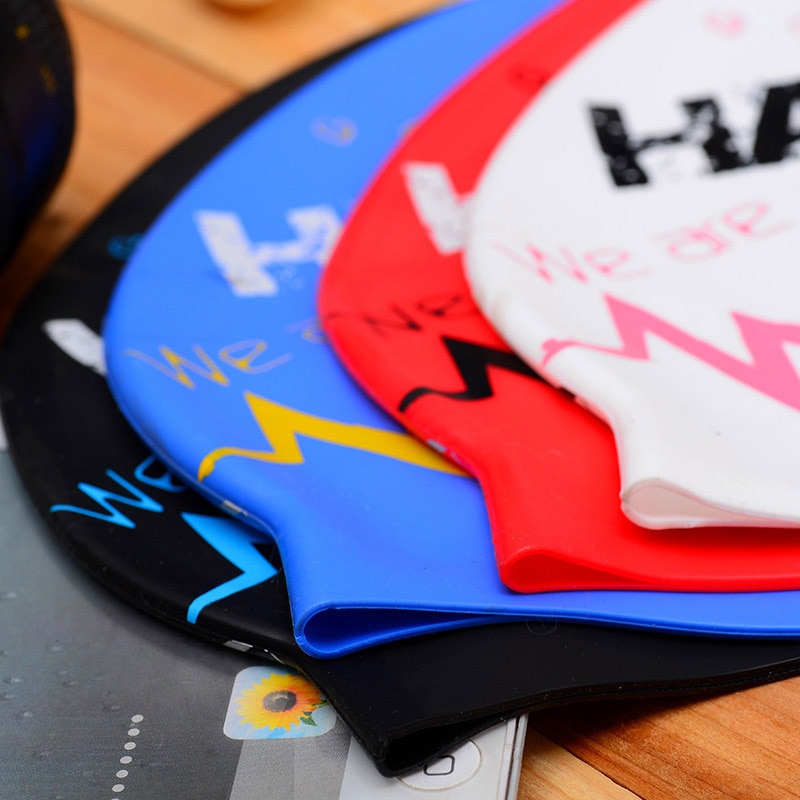 Swimming Cap Silicone Rubber Graffiti Ear Protection Supplies Diving Hood Bathing Shower Accessories Pool Hijab Hat