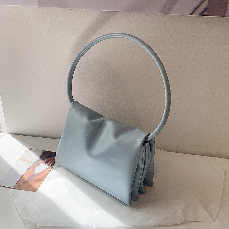 Candy Colors Armpit Shoulder Bags for Women Solid Color Soft Pu Leather Women's Handbag Travel Tote: Blue