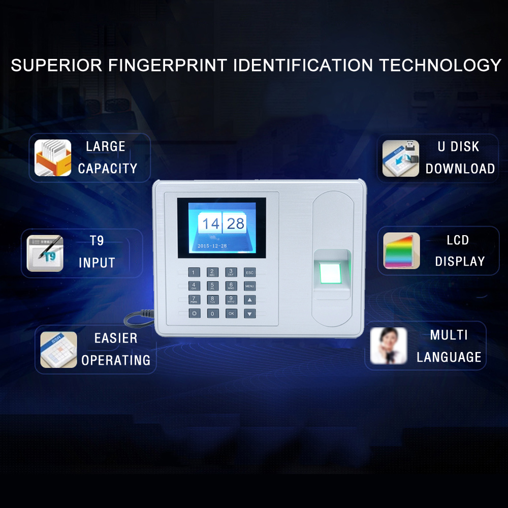 Intelligente Biometrische Vingerafdruk Wachtwoord Aanwezigheid Machine 2.4in Screen Tijdregistratie Klok Werknemer Controleren-in Recorder