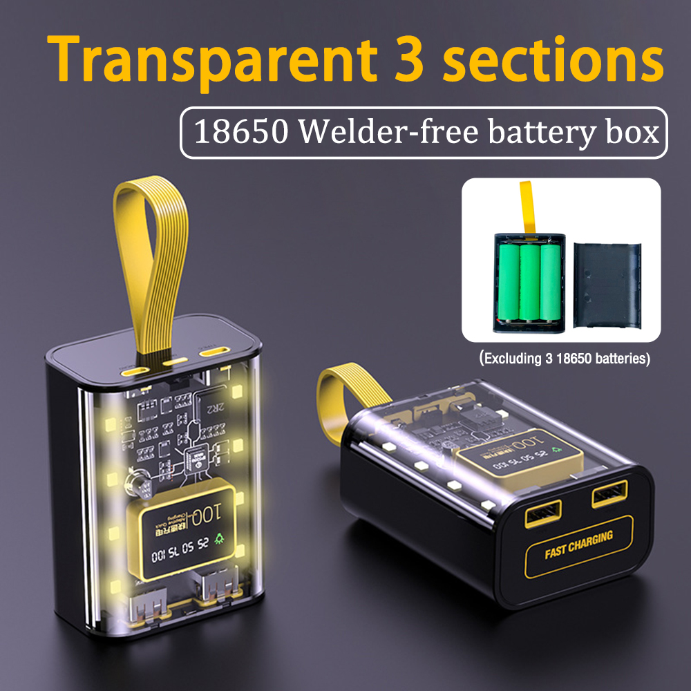 Portable 3x18650 Battery Charger Case DIY Power Bank Box Fast Charging Case With LED Light Batteries Charging Power Bank Shell