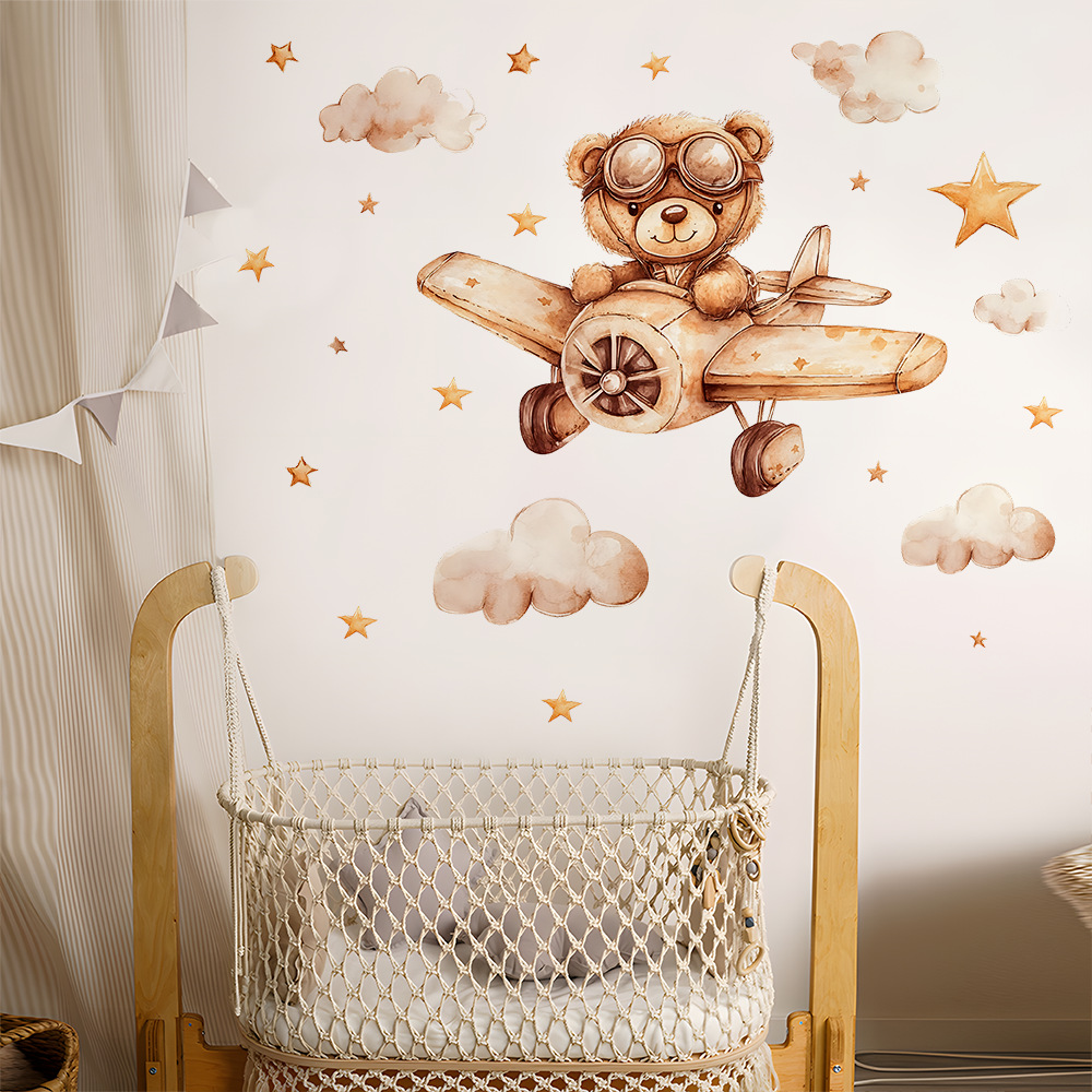 Schattige beer muurstickers voor kinderkamers jongens meisjes babykamer decoratie kind behang dier kinderkamer decor zelfklevend vinyl