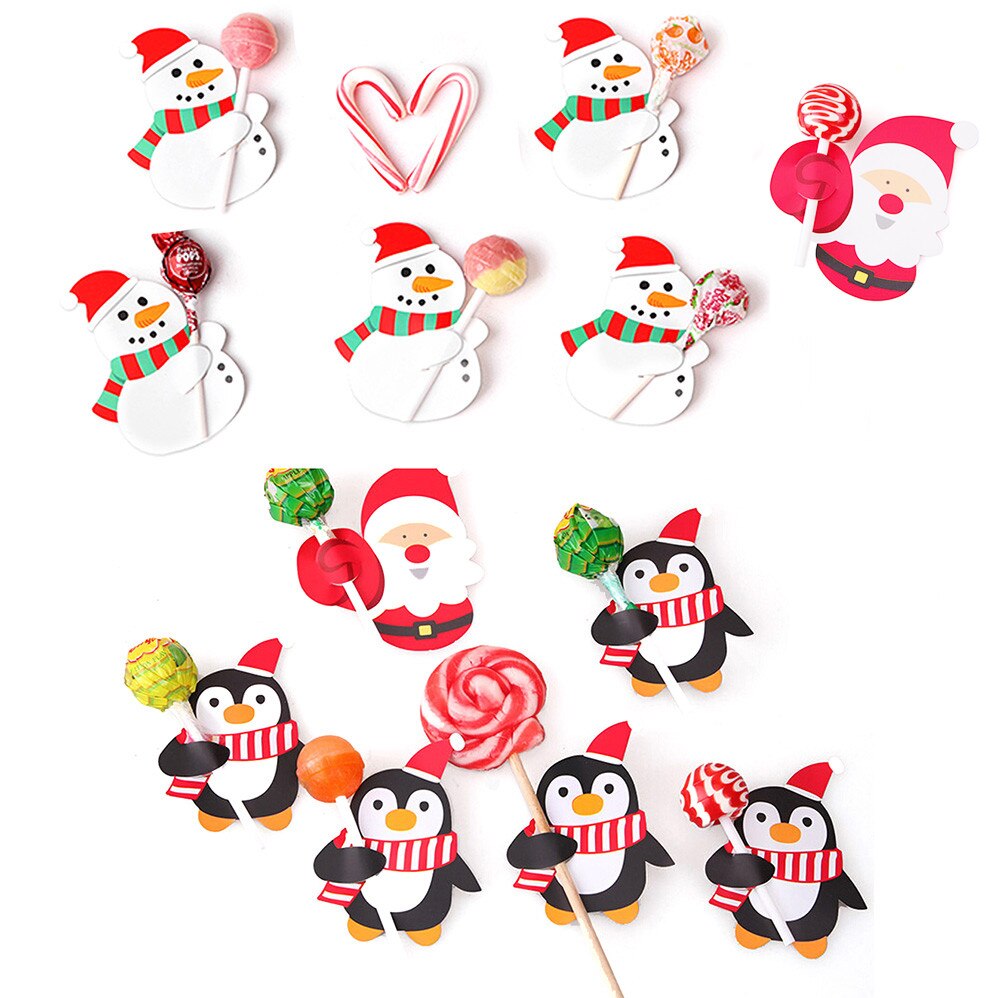 50x Kerstman Pinguïn Lolly Kerst Kaart lolly suiker-brood Xmas Party Speelgoed Decor Kerst Decoraties Voor Huis C20111