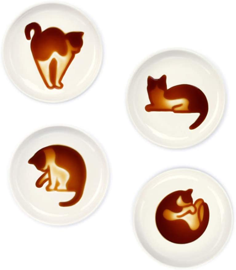 Ceramics Sauce Dish Cat Relief Seasoning Dish Mini Side Bowl soy sauce dishes dinnerware Meow Porcelain(Set of 4)