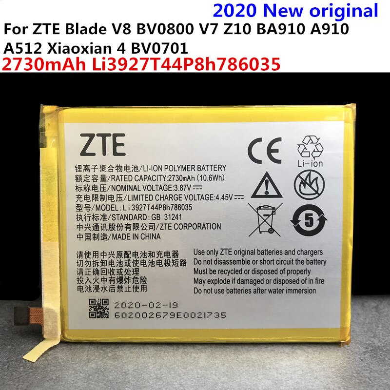 100% Original 2540mAh Li3925T44P8h786035 Battery For ZTE Blade V8 V0800 BV0800 V7 V7Plus V770 Xiaoxian 4 BV0701 Batteries: 2730mAh