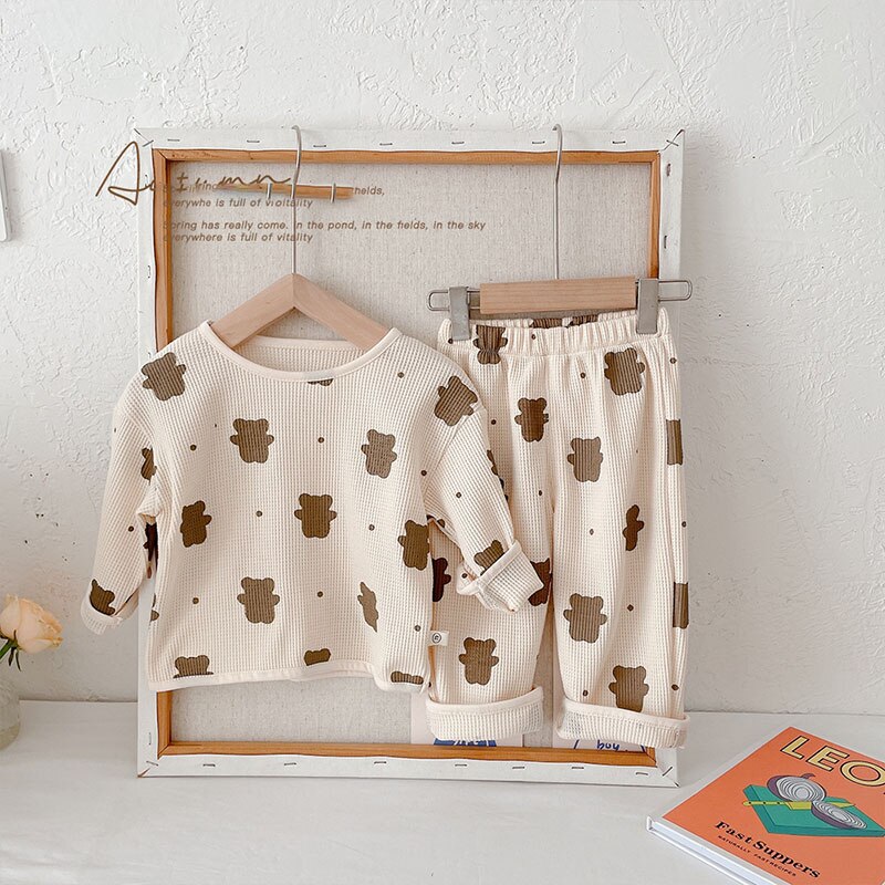 MILANCEL-Conjunto de ropa de otoño para bebé, pijama para niño pequeño, traje de oso, ropa de dormir de Waffle infantil,: 4T