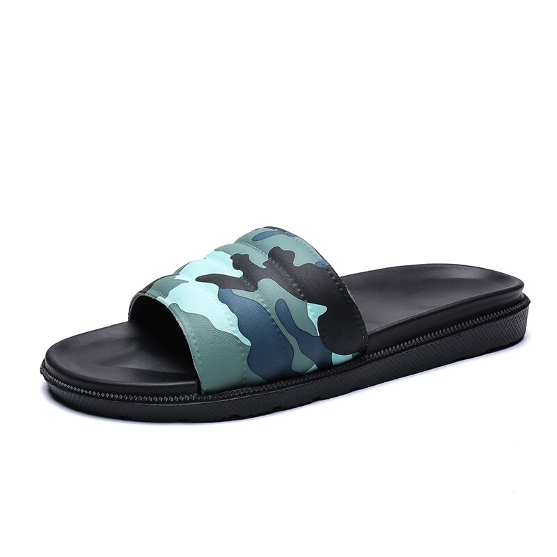 COOLVFATBO hommes pantoufles Camouflage été plat été hommes chaussures respirant plage pantoufles cale tongs hommes diapositives pantoufles: Green / 44