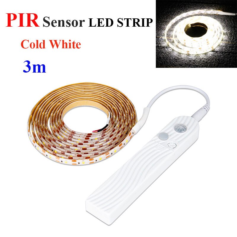 5V Batterie LED Werbung Licht Streifen 1m 2m 3m Drahtlose PIR Sensor Bewegung flexibel Diode Band LED Streifen für Werbung Lampe: 3m PIR Weiß