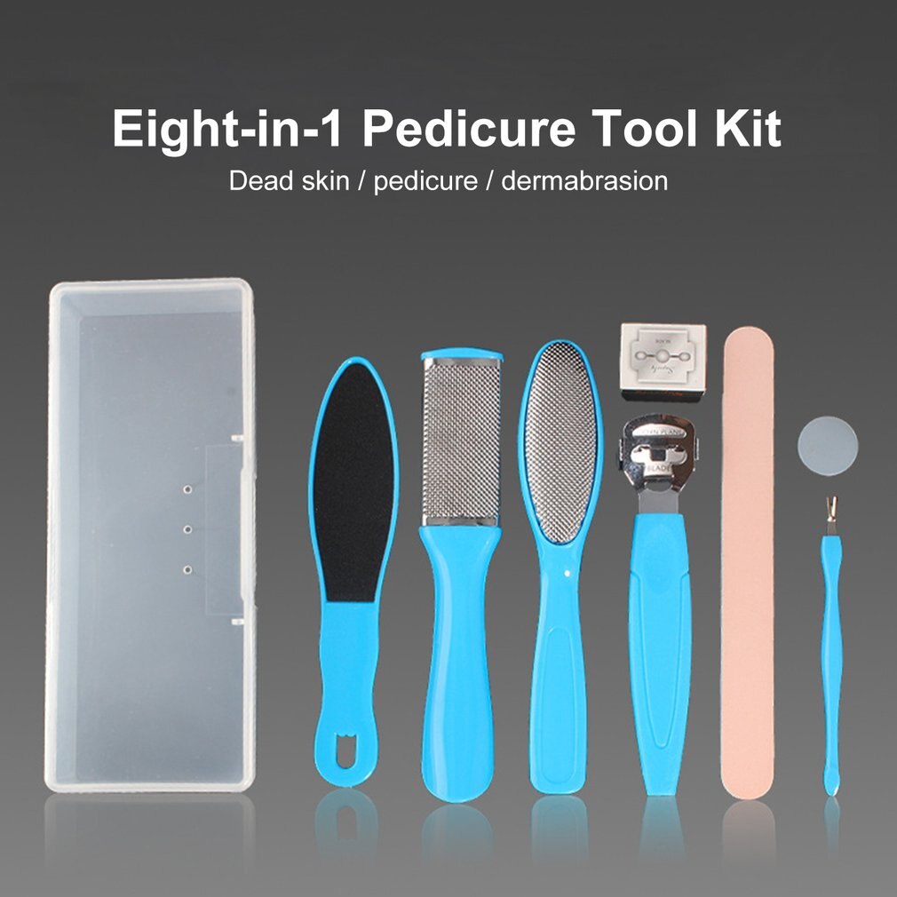 Huit en 1 ensemble d'outils de pédicure 430 en acier inoxydable plastique enlever la peau morte enlever les callosités pédicure pied grattoir