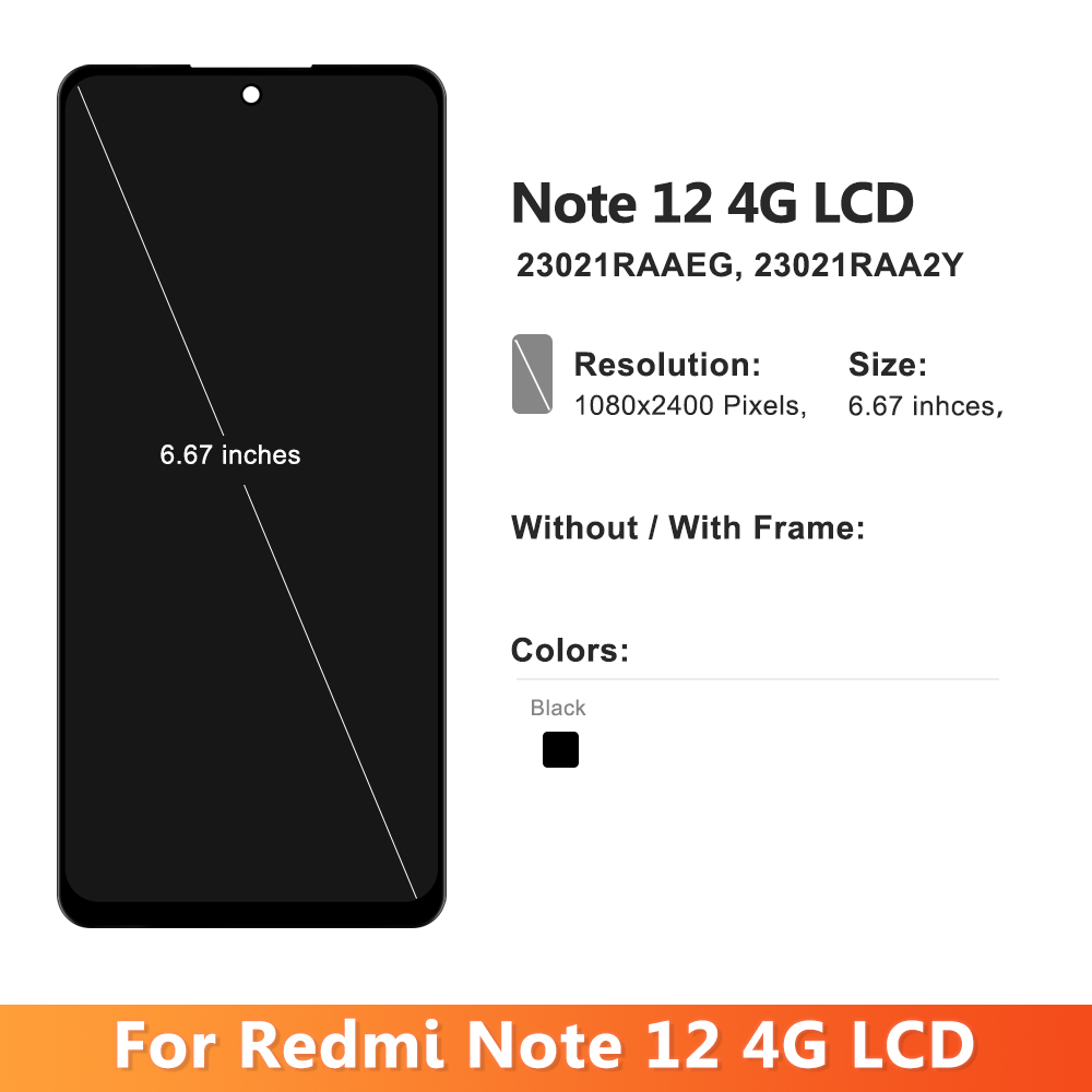 Super AMOLED pour Xiaomi Redmi Note 12 4G 23021RAAEG 23021RAA2Y écran tactile Lcd avec cadre pour écran Redmi Note 12 4G