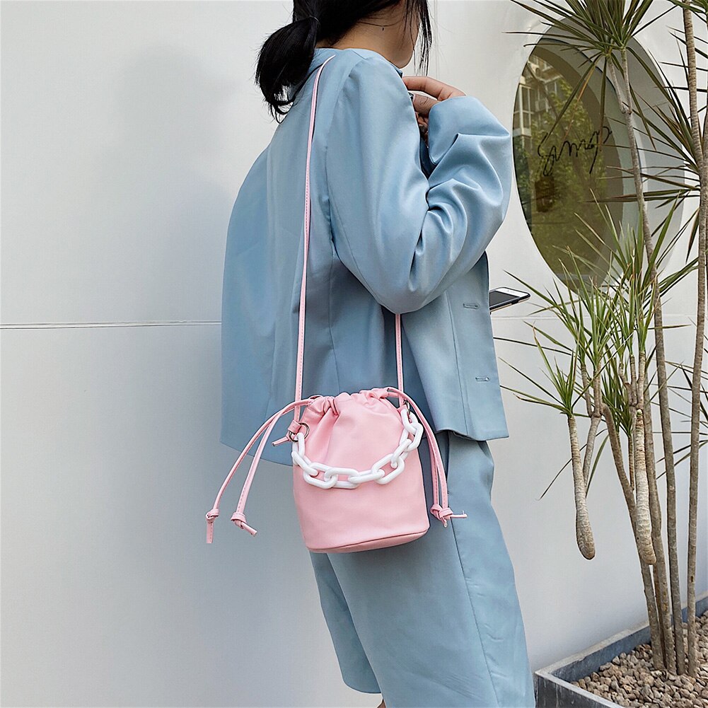 Bolso de hombro de PU para mujer, bolso de hombro con cordón, bolso de viaje