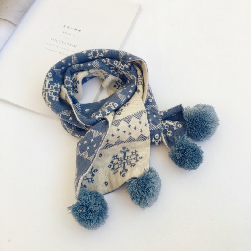 Basis gebreide sjaal gebreide colsjaal kleurrijke geruite sjaal speciaal voor kerstmis sneeuwvlokken sjaal scandinavische stijl kinderbreigoed: Hemelsblauw beige
