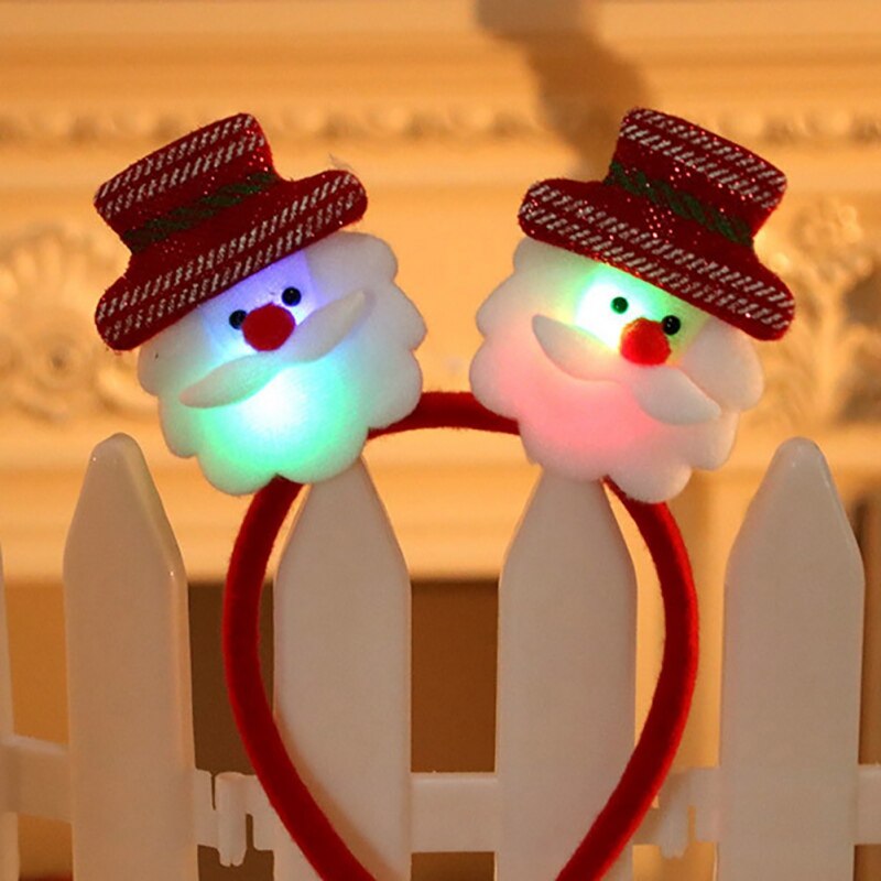 Diadema navideña de luces LED con Santa renos muñeco de nieve oso, diadema para el pelo, decoración navideña de doble cabeza para año: B1