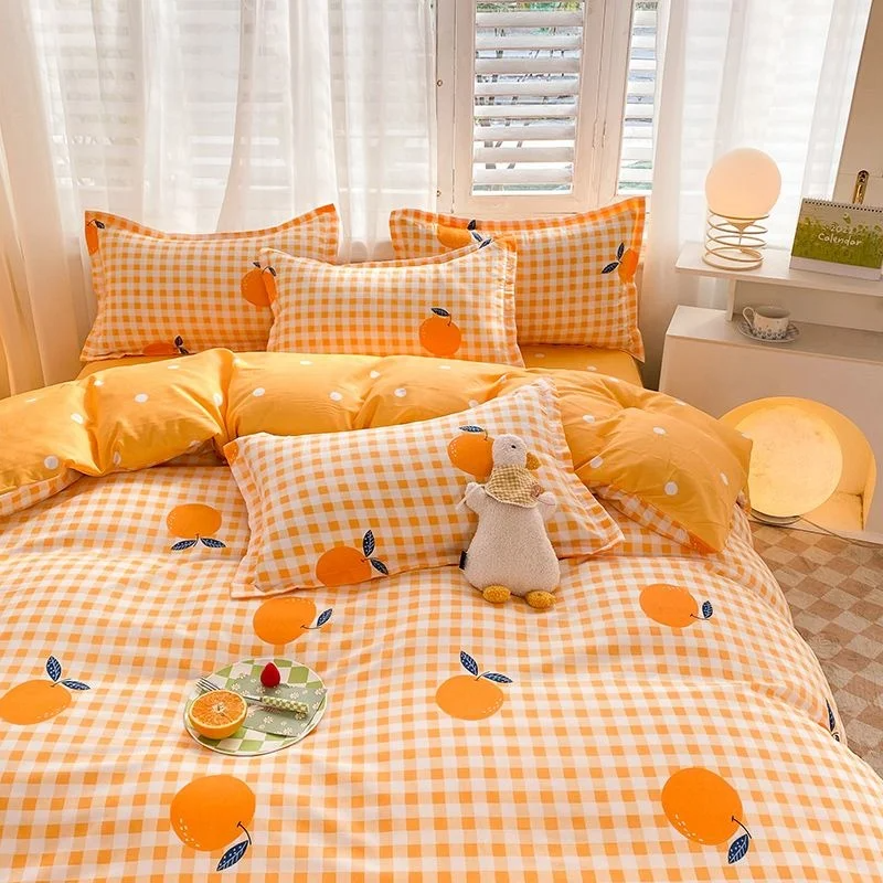 Juego de ropa de cama de cereza para niñas y niños, funda de edredón sin relleno, Sábana plana, funda de almohada, ropa de cama Kawaii: Completo / Plata