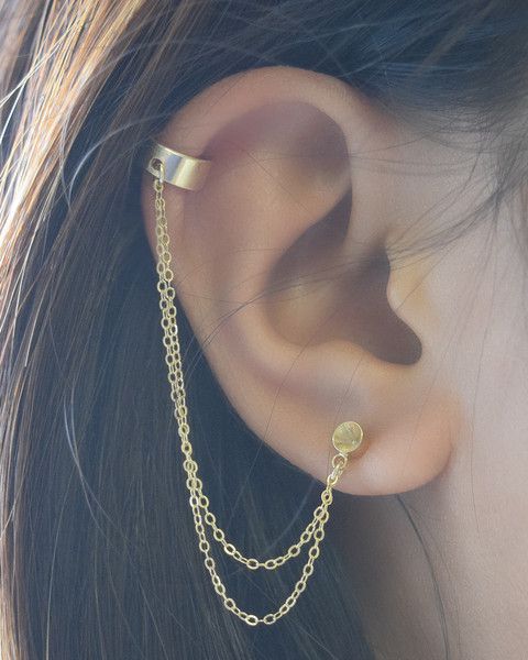 1 piece Personality exaggerated Earrings ear clip metal tassel Earrings chain pendants: Gold-color